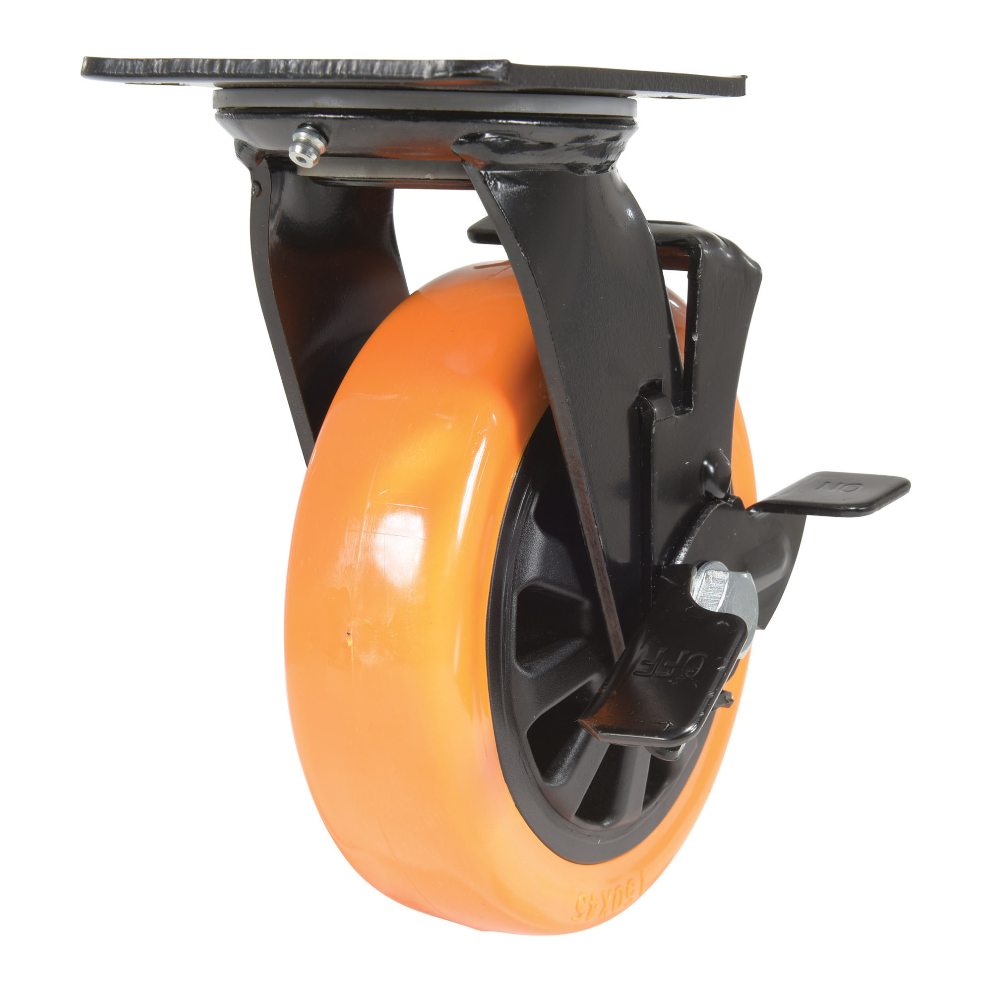 Vestil Polyurethane Swivel Caster with Brake - 6in. Diameter, Zinc Plated, Non-Marking, Model# CST-BN-6X2PUP-SWB